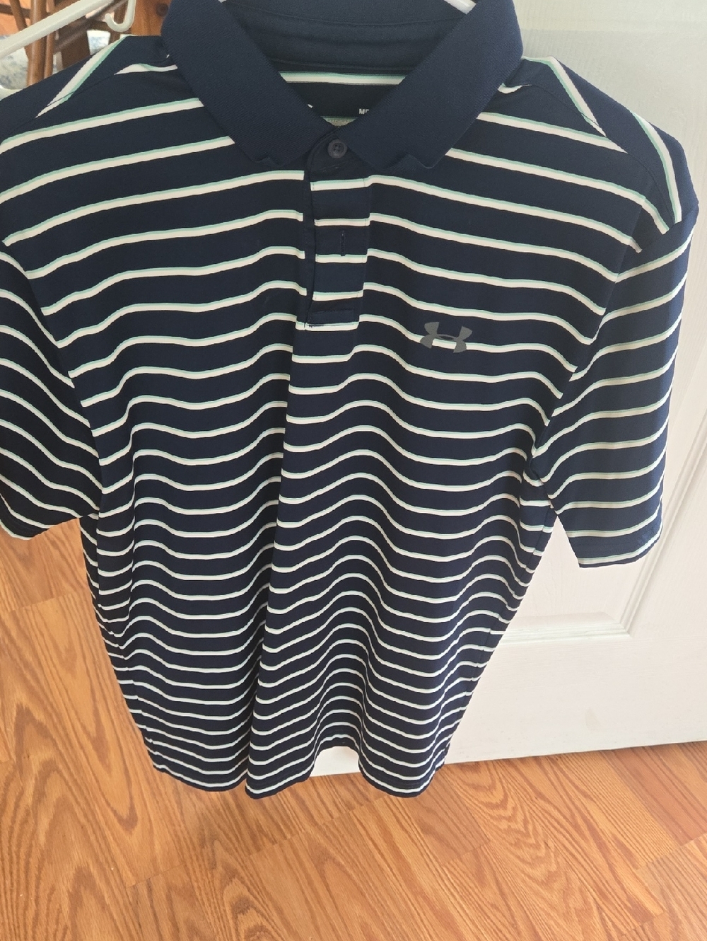 Under Armour Navy Polo with White & Light Blue Stripes